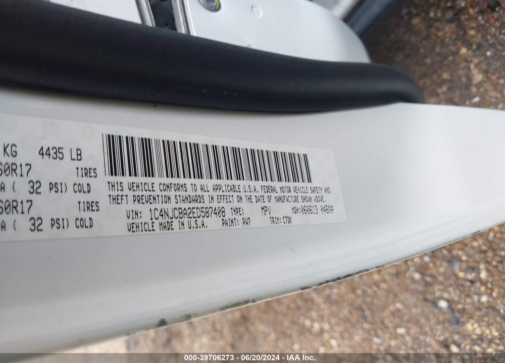 2014 JEEP COMPASS SPORT VIN: 1C4NJCBA2ED587408