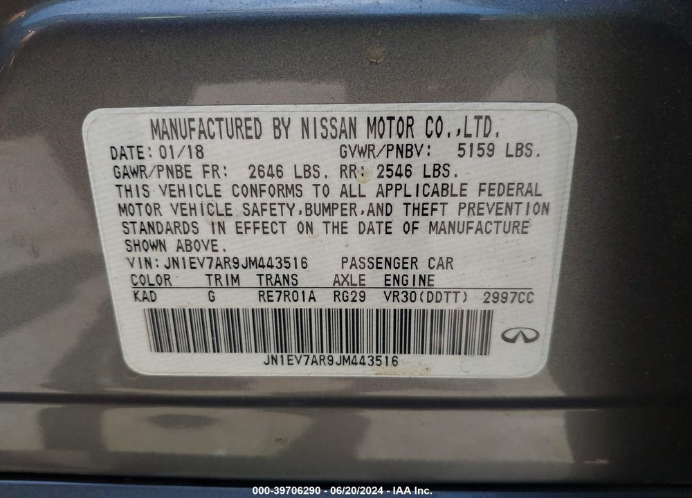 2018 INFINITI Q50 3.0T SPORT VIN: JN1EV7AR9JM443516