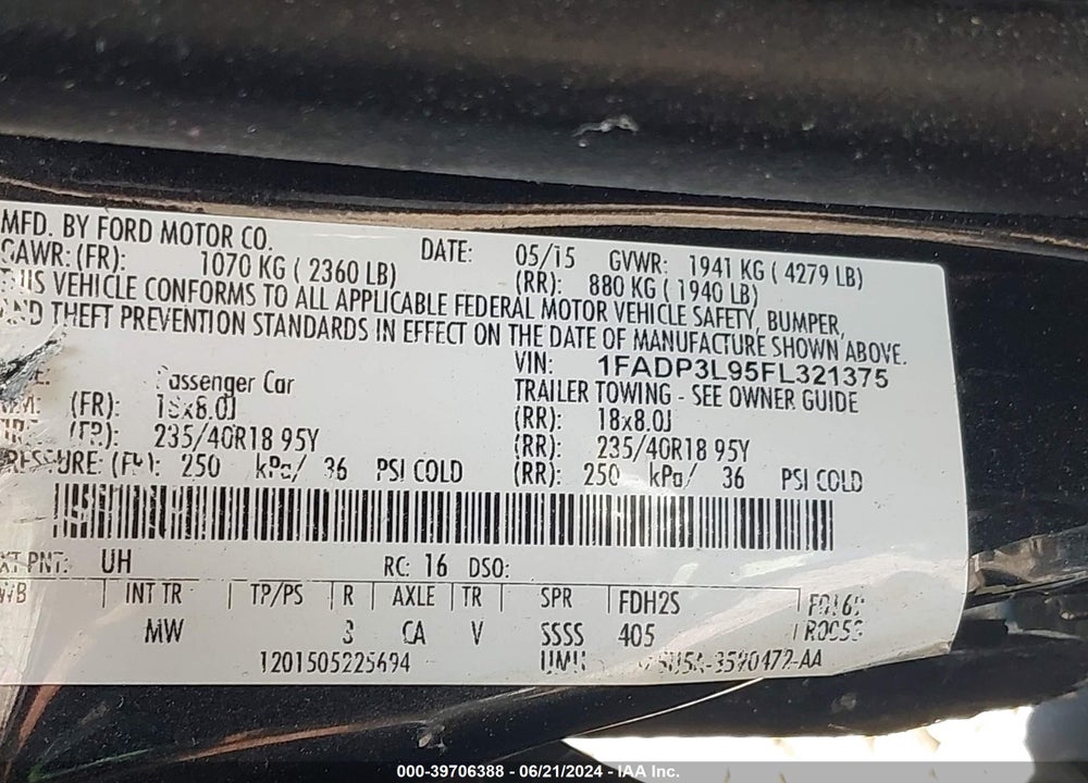 2015 FORD FOCUS ST VIN: 1FADP3L95FL321375