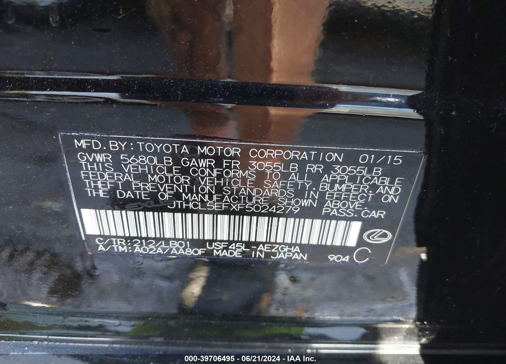 2015 LEXUS LS 460 VIN: JTHCL5EFXF5024279