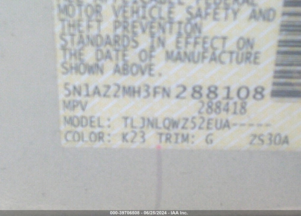 2015 NISSAN MURANO SV VIN: 5N1AZ2MH3FN288108