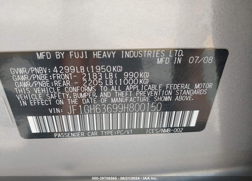 2009 SUBARU IMPREZA OUTBACK SPORT VIN: JF1GH63699H800150