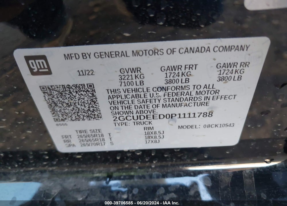 2023 CHEVROLET SILVERADO 1500 4WD SHORT BED RST VIN: 2GCUDEED0P1111788