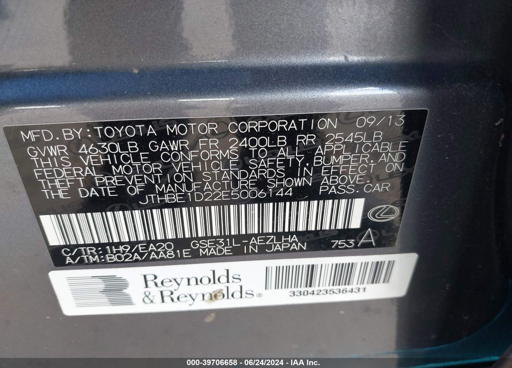 2014 LEXUS IS 350 VIN: JTHBE1D22E5006144