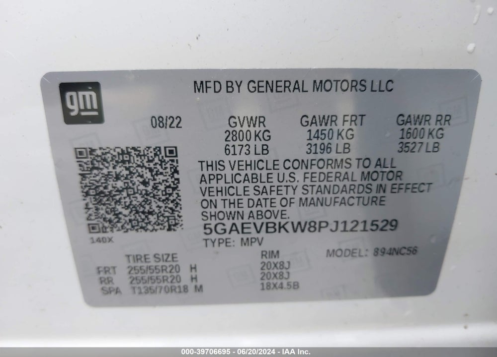 2023 BUICK ENCLAVE PREMIUM AWD VIN: 5GAEVBKW8PJ121529