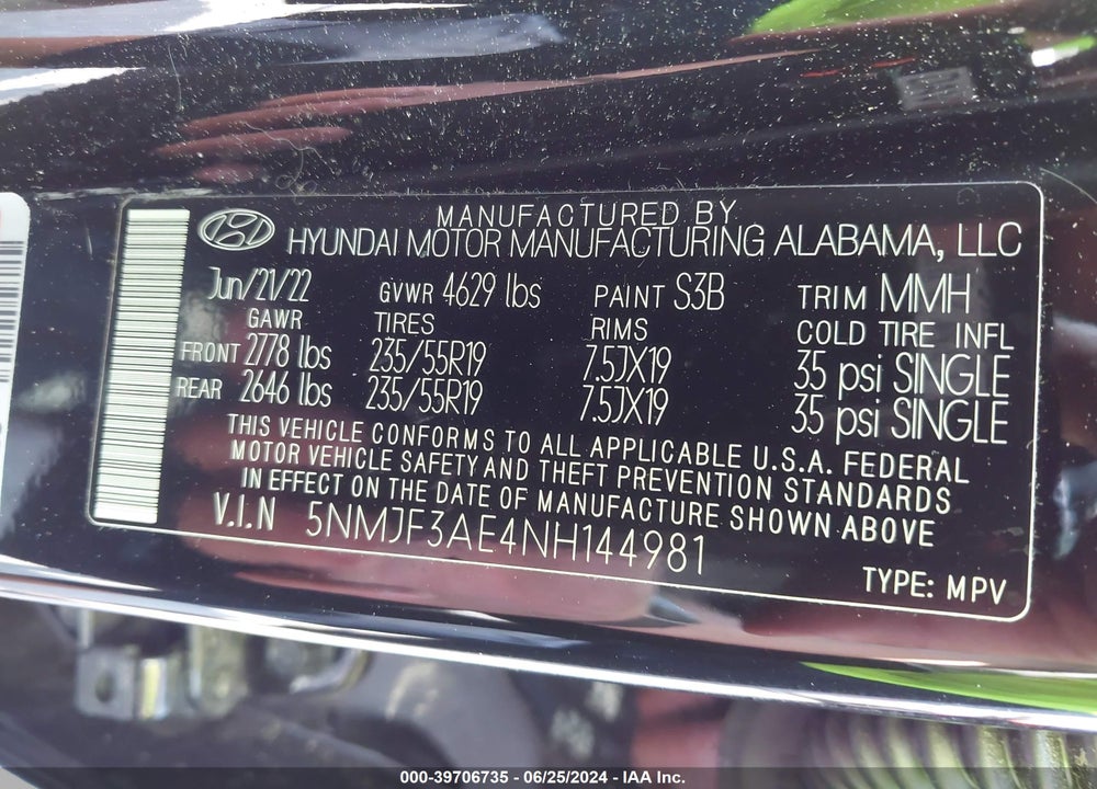 2022 HYUNDAI TUCSON SEL VIN: 5NMJF3AE4NH144981