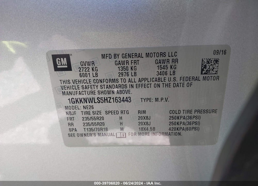 2017 GMC ACADIA SLT-2 VIN: 1GKKNWLS5HZ163443