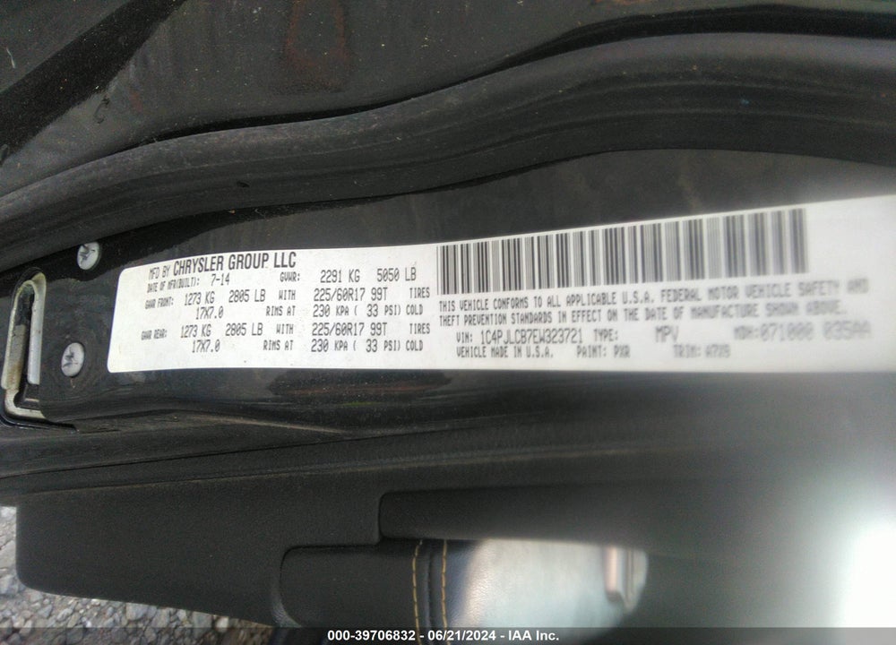 2014 JEEP CHEROKEE LATITUDE VIN: 1C4PJLCB7EW323721
