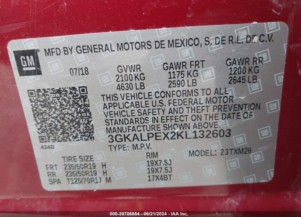 2019 GMC TERRAIN SLT VIN: 3GKALPEX2KL132603