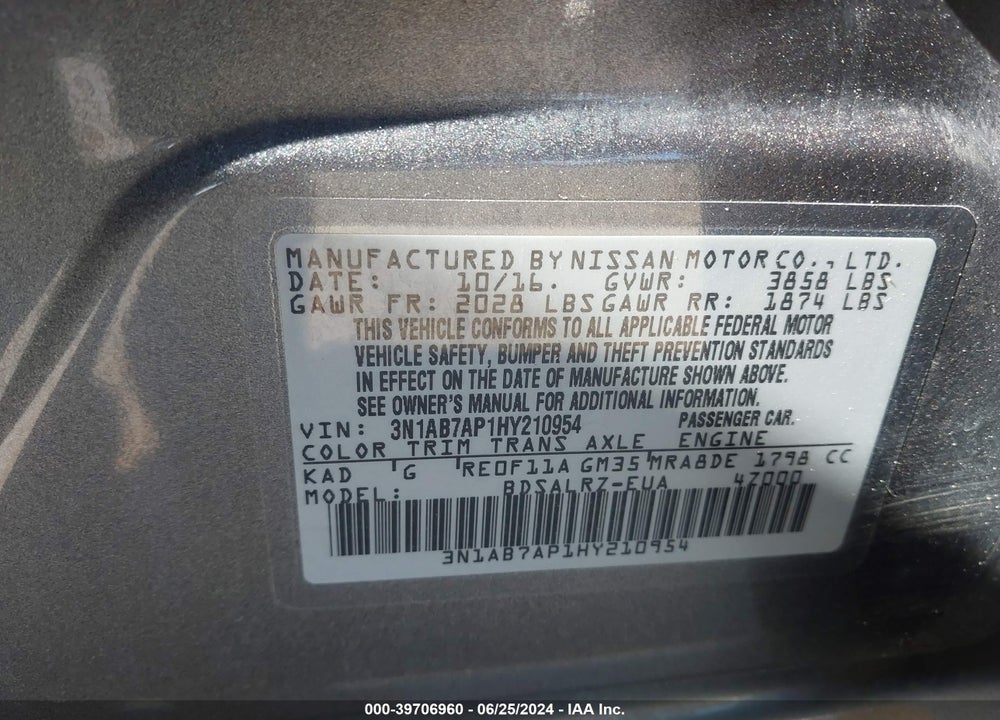 2017 NISSAN SENTRA SR VIN: 3N1AB7AP1HY210954