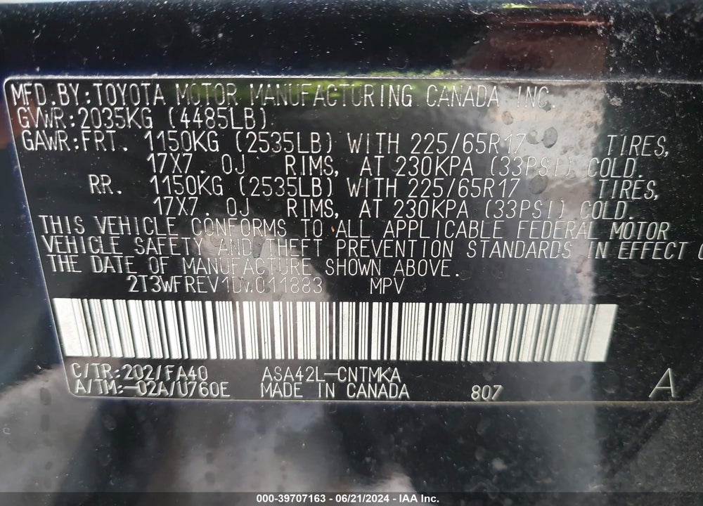2013 TOYOTA RAV4 XLE VIN: 2T3WFREV1DW011883