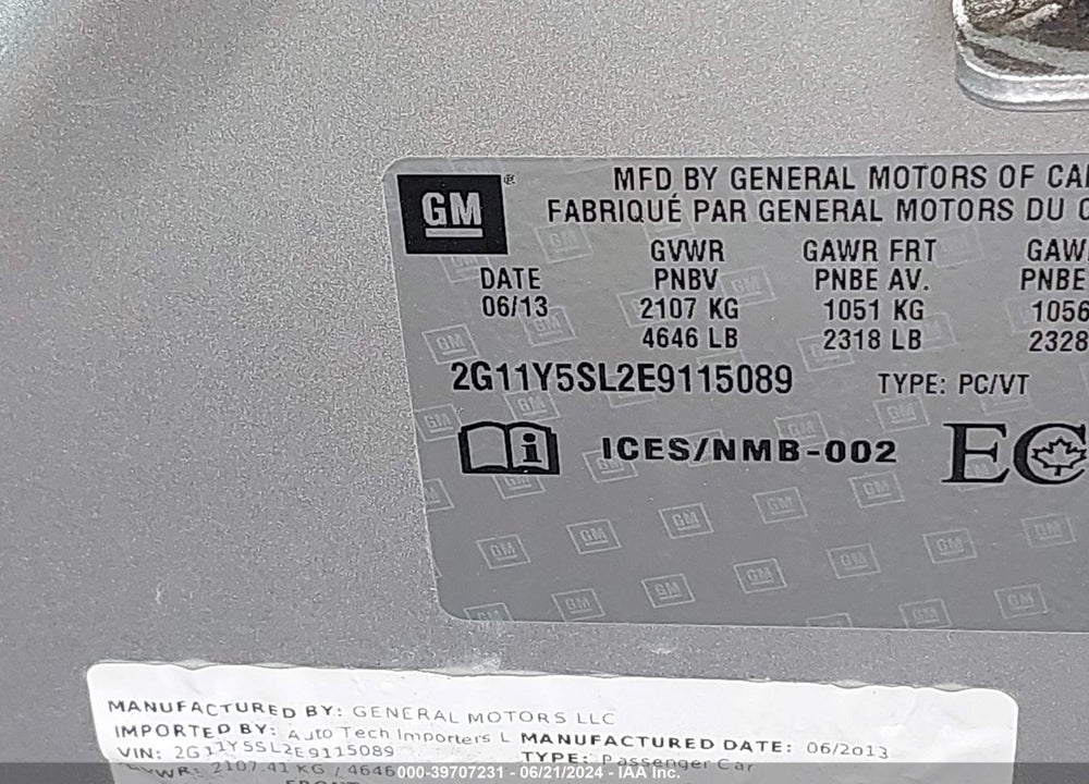 2014 CHEVROLET IMPALA 1LS VIN: 2G11Y5SL2E9115089