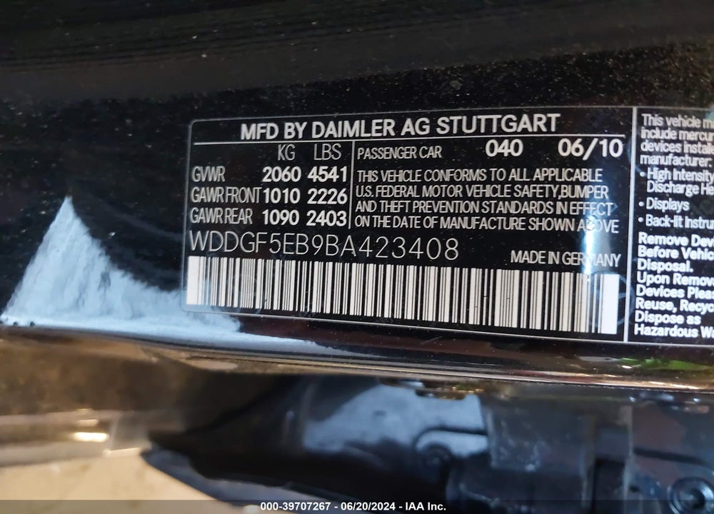 2011 MERCEDES-BENZ C 300 LUXURY/SPORT VIN: WDDGF5EB9BA423408
