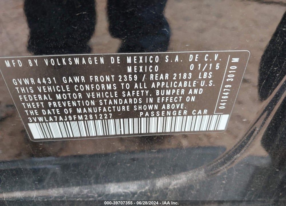 2015 VOLKSWAGEN JETTA 2.0L TDI S VIN: 3VWLA7AJ9FM281227