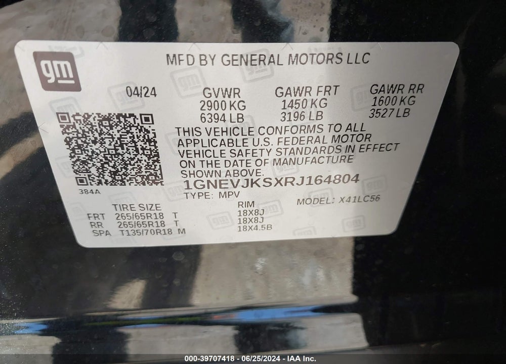 2024 CHEVROLET TRAVERSE AWD Z71 VIN: 1GNEVJKSXRJ164804