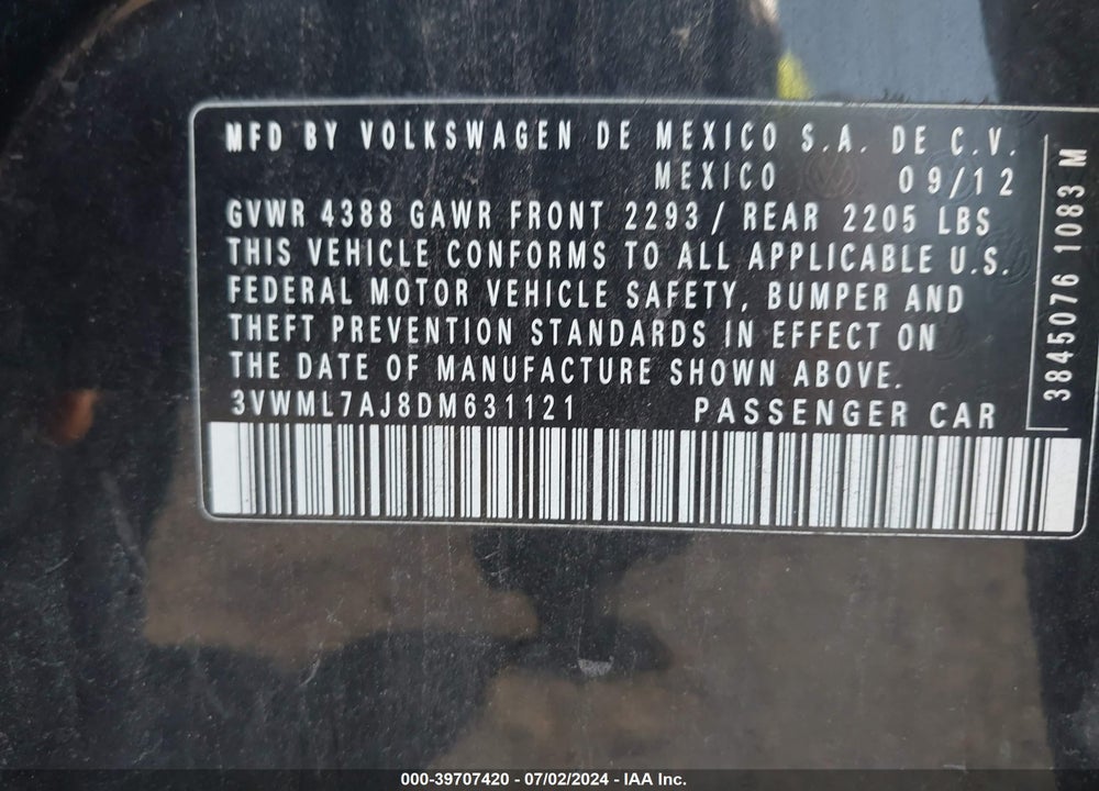 2013 VOLKSWAGEN JETTA SPORTWAGEN 2.0L TDI VIN: 3VWML7AJ8DM631121