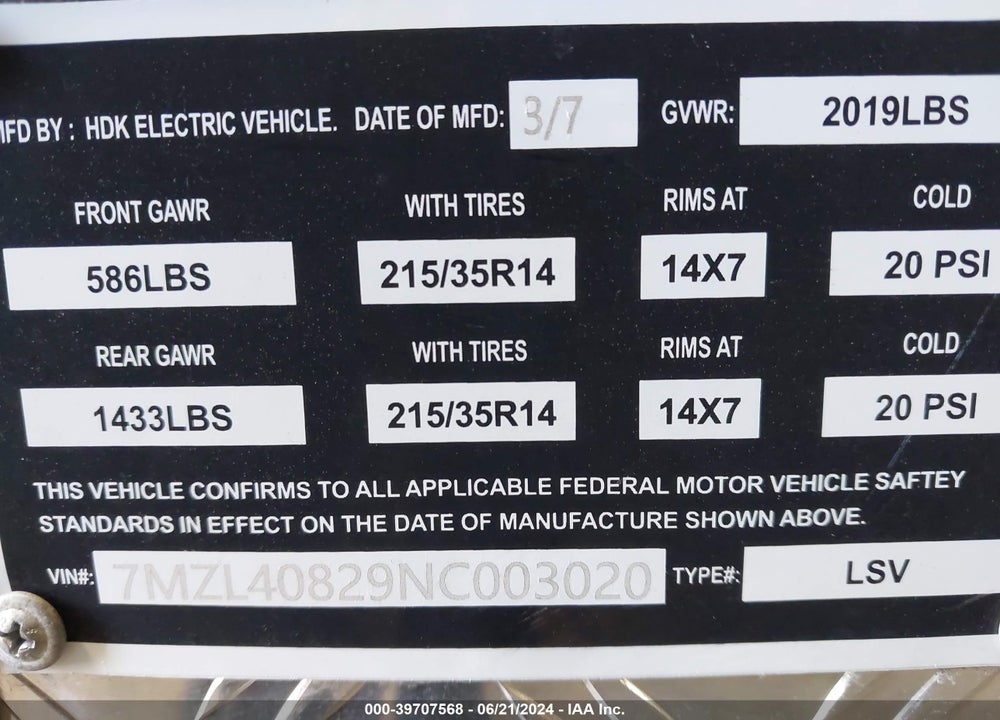 2022 EVOLUTION D3/D5/CLASSIC/CARRIER VIN: 7MZL40829NC003020