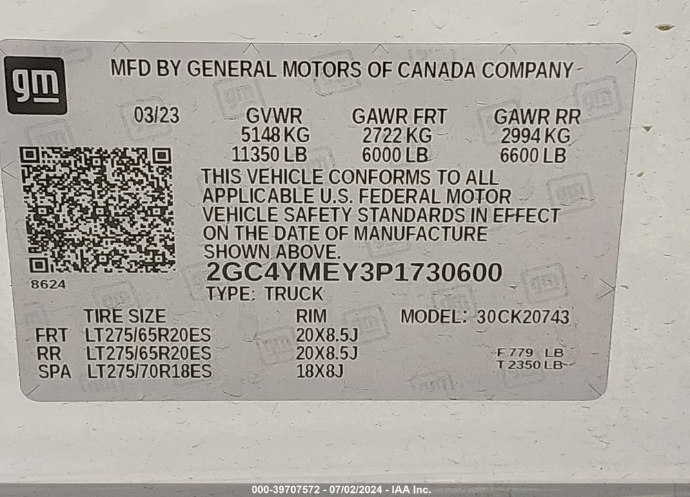 2023 CHEVROLET SILVERADO 2500HD 4WD STANDARD BED CUSTOM VIN: 2GC4YMEY3P1730600