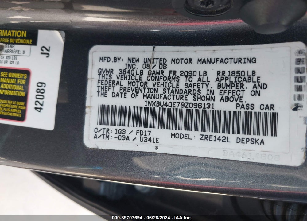 2009 TOYOTA COROLLA S VIN: 1NXBU40E79Z096131
