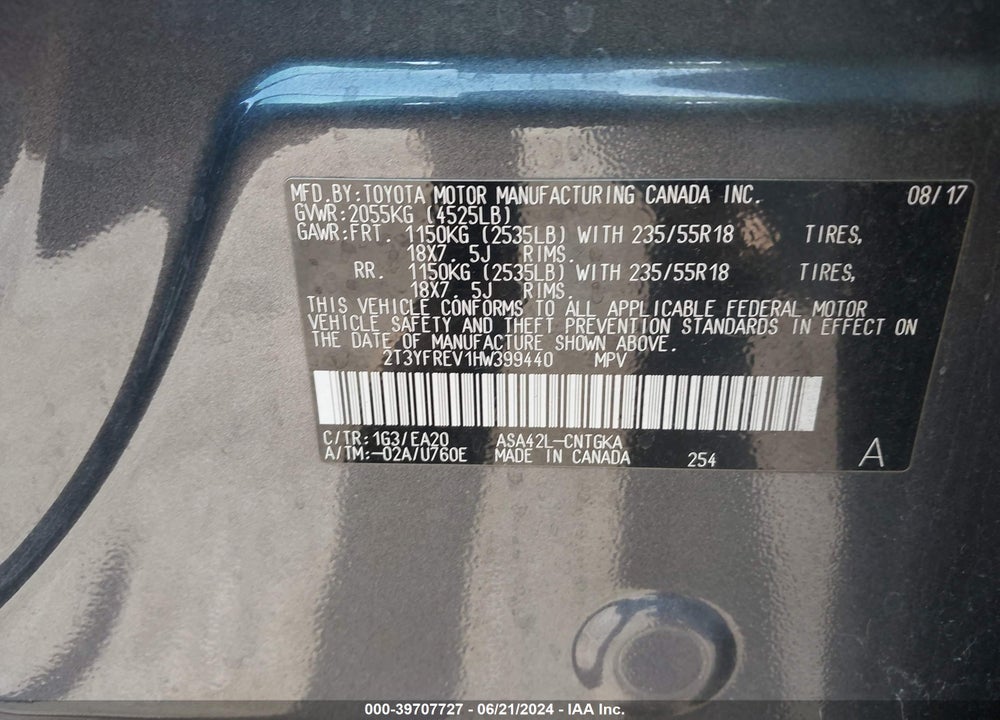 2017 TOYOTA RAV4 LIMITED VIN: 2T3YFREV1HW399440