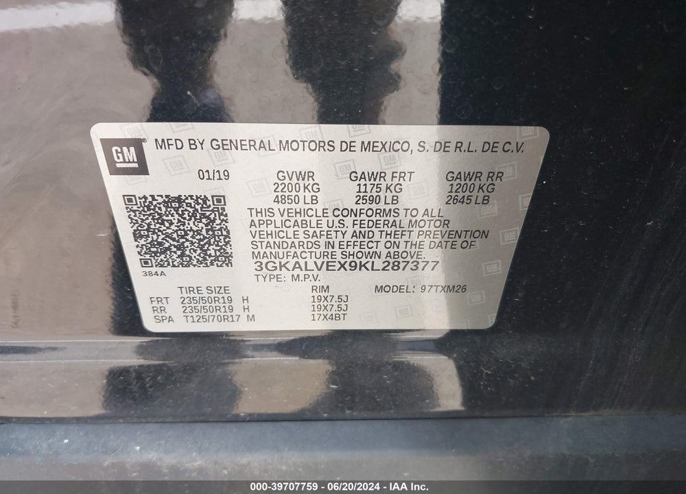2019 GMC TERRAIN SLT VIN: 3GKALVEX9KL287377