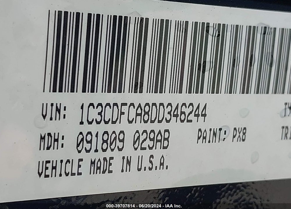 2013 DODGE DART LIMITED VIN: 1C3CDFCA8DD346244