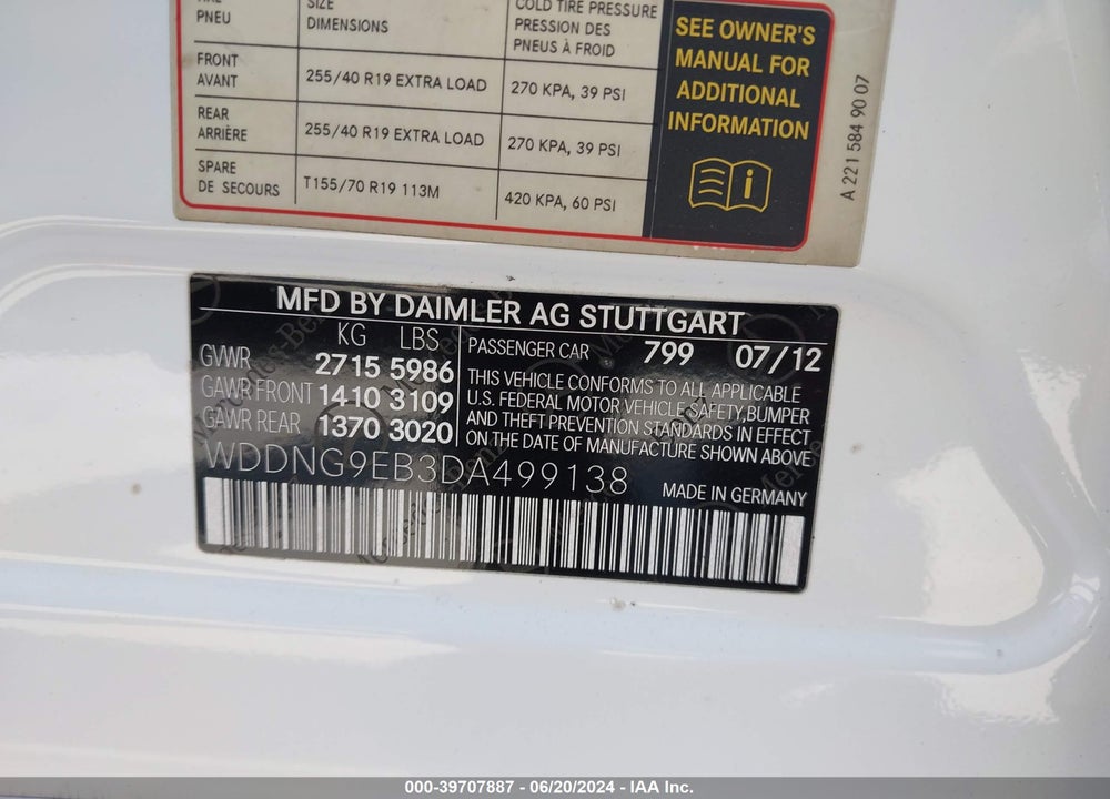 2013 MERCEDES-BENZ S 550 4MATIC VIN: WDDNG9EB3DA499138