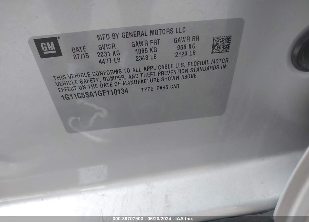 2016 CHEVROLET MALIBU LIMITED LT VIN: 1G11C5SA1GF110134