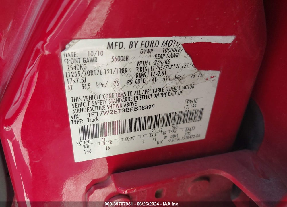 2011 FORD F-250 XL VIN: 1FT7W2BT3BEB38895