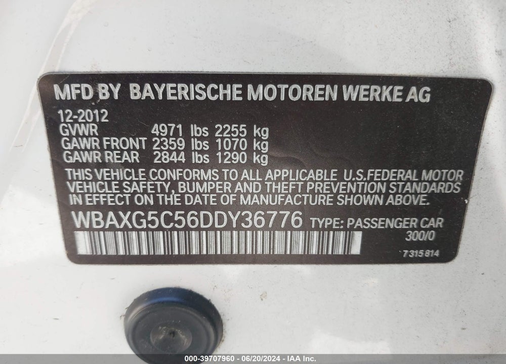 2013 BMW 528I VIN: WBAXG5C56DDY36776