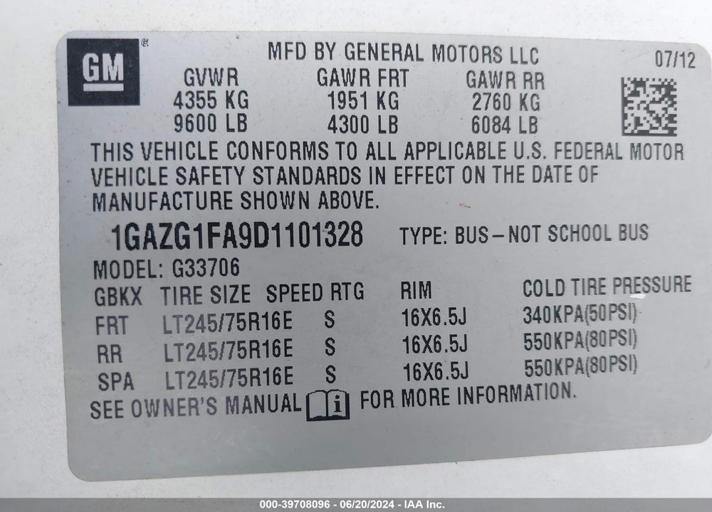 2013 CHEVROLET EXPRESS 3500 LT VIN: 1GAZG1FA9D1101328