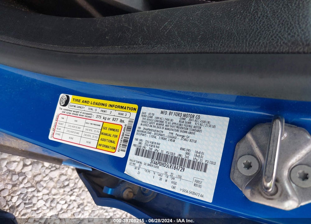 2020 FORD FUSION SE VIN: 3FA6P0HD5LR184729