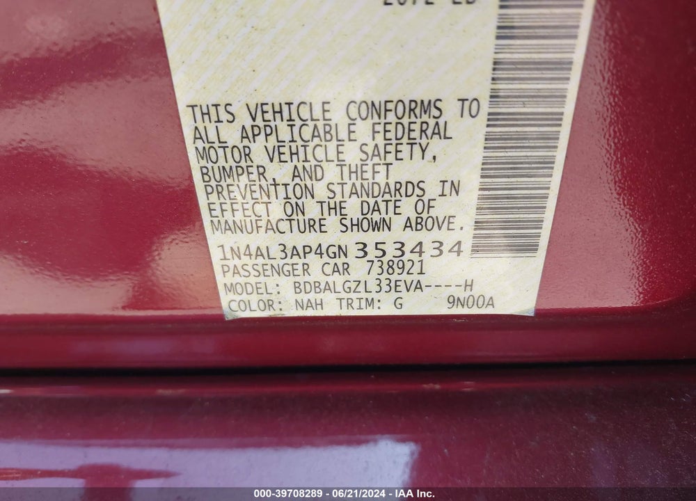 2016 NISSAN ALTIMA 2.5 S VIN: 1N4AL3AP4GN353434