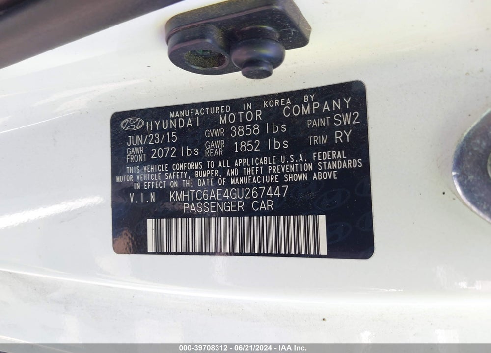 2016 HYUNDAI VELOSTER TURBO VIN: KMHTC6AE4GU267447