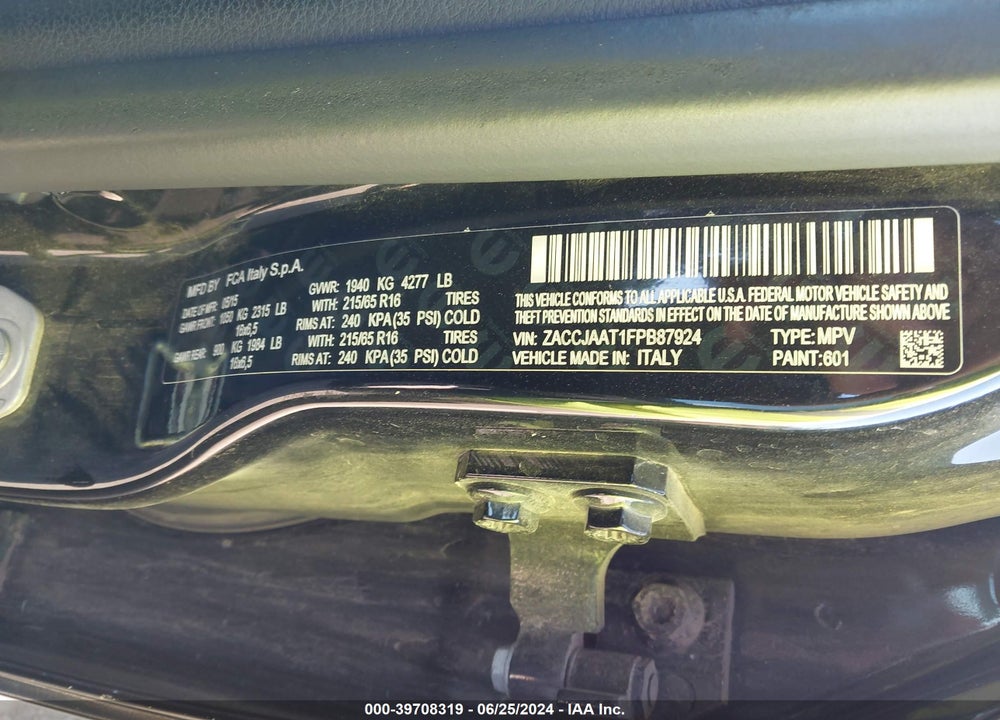 2015 JEEP RENEGADE SPORT VIN: ZACCJAAT1FPB87924