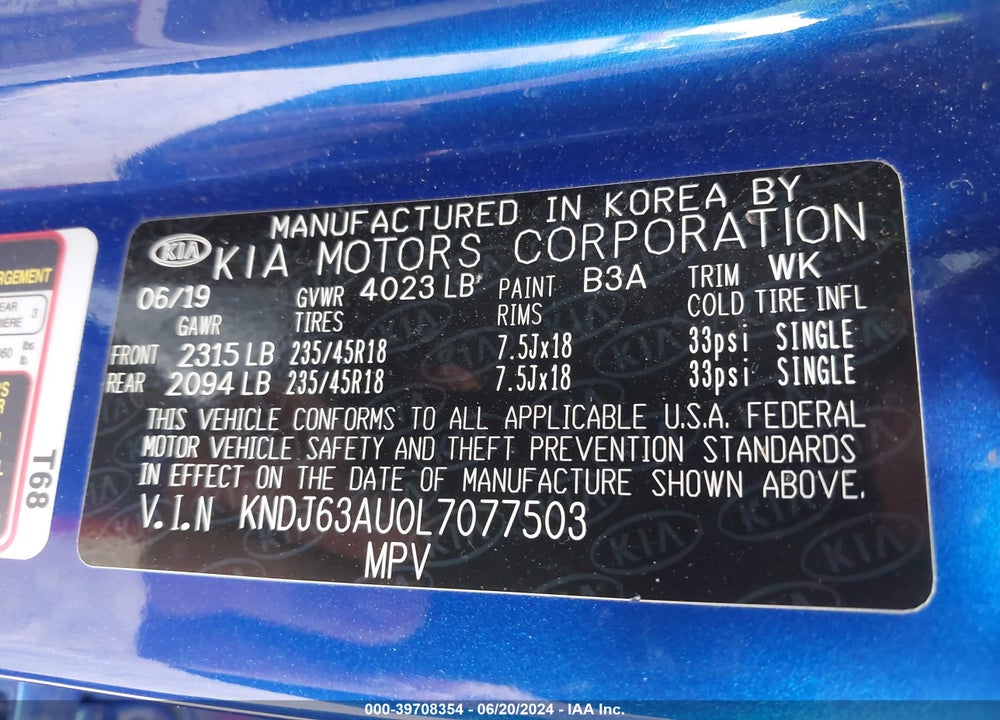 2020 KIA SOUL GT LINE VIN: KNDJ63AU0L7077503