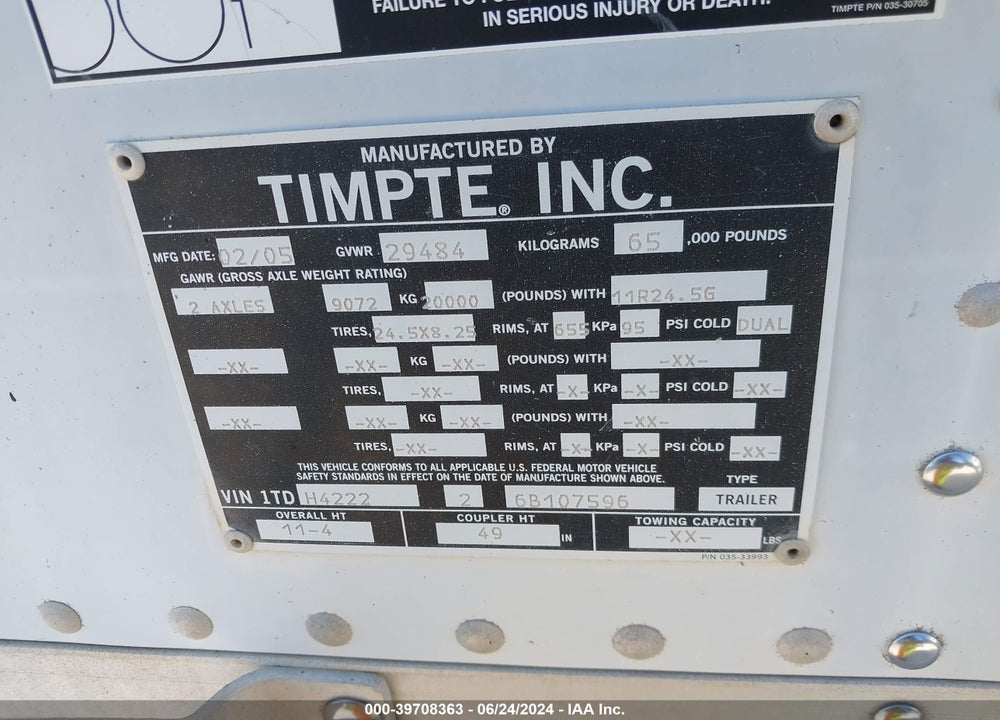 2006 TRAILER TIMPTE VIN: 1TDH422226B107596