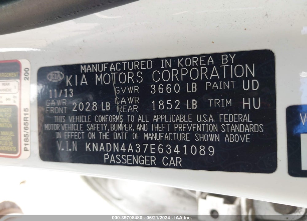 2014 KIA RIO EX VIN: KNADN4A37E6341089