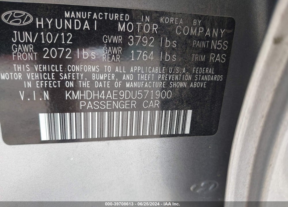 2013 HYUNDAI ELANTRA LIMITED VIN: KMHDH4AE9DU571900