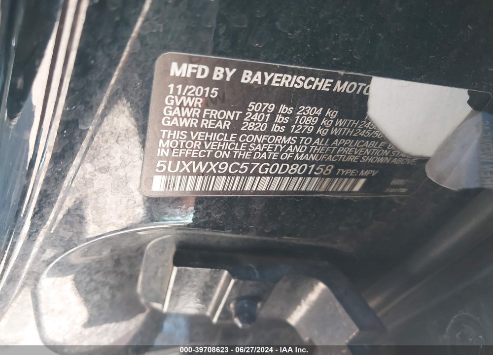 2016 BMW X3 VIN: 5UXWX9C57G0D80158