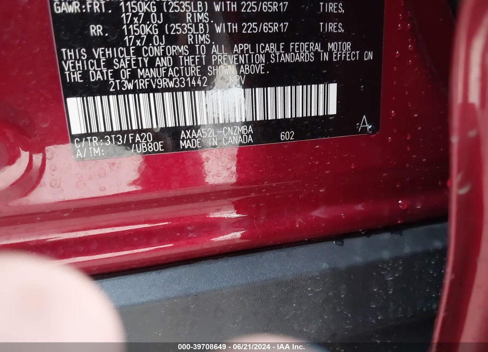 2024 TOYOTA RAV4 XLE VIN: 2T3W1RFV9RW331442