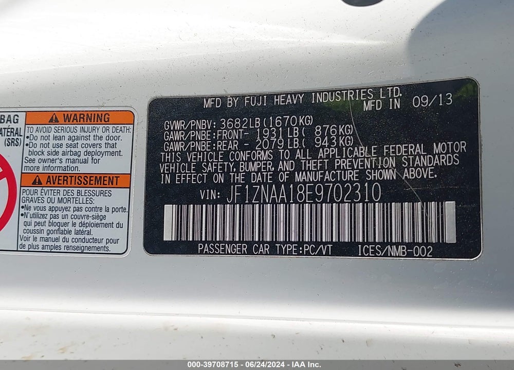 2014 SCION FR-S VIN: JF1ZNAA18E9702310
