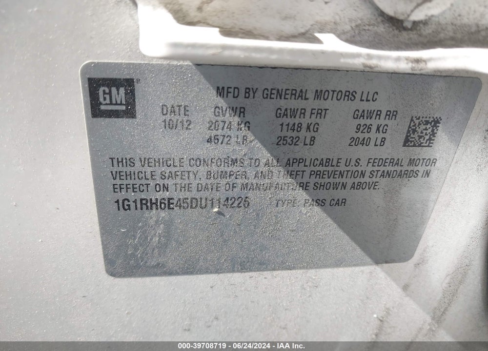2013 CHEVROLET VOLT VIN: 1G1RH6E45DU114226