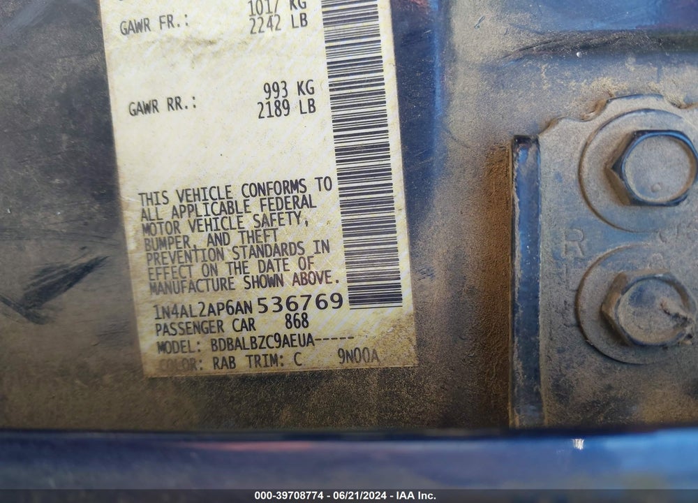 2010 NISSAN ALTIMA 2.5 S VIN: 1N4AL2AP6AN536769