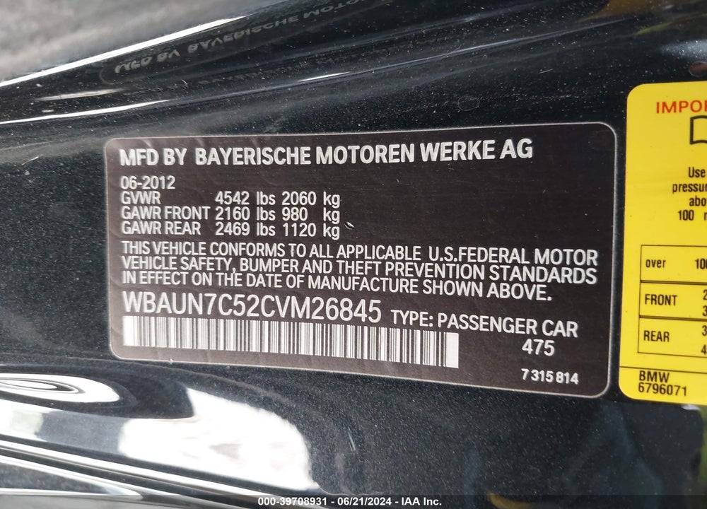 2012 BMW 135I VIN: WBAUN7C52CVM26845