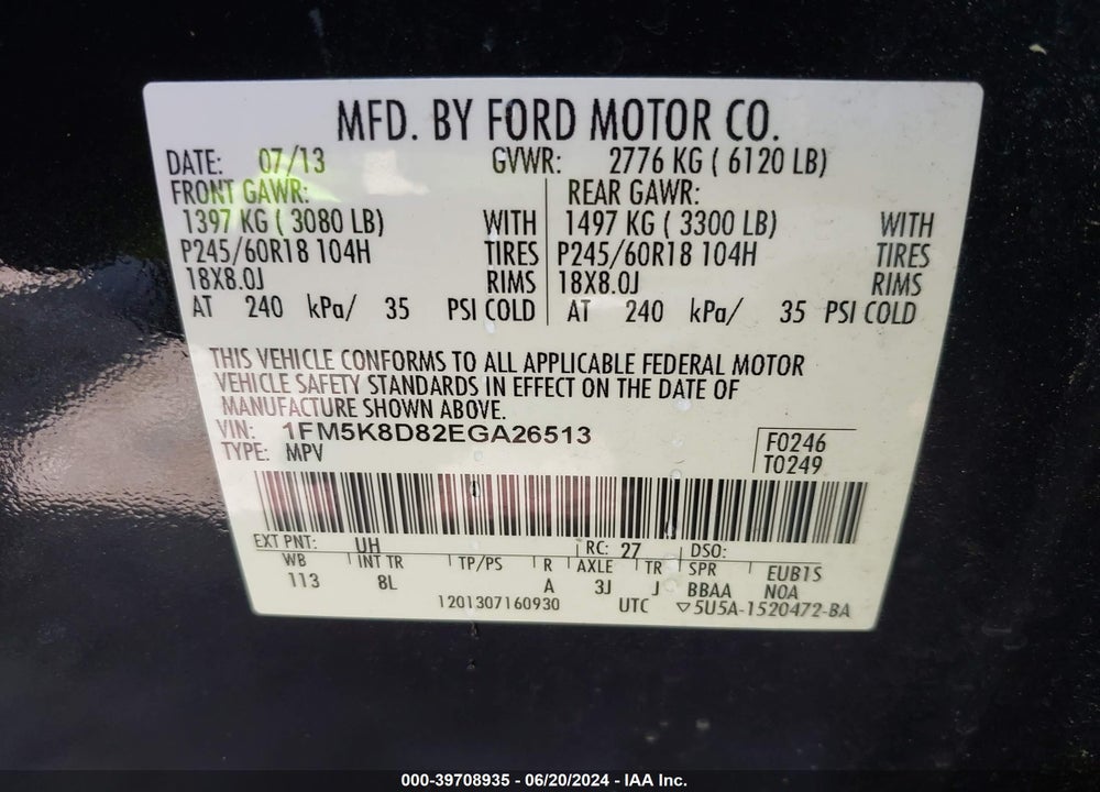 2014 FORD EXPLORER XLT VIN: 1FM5K8D82EGA26513