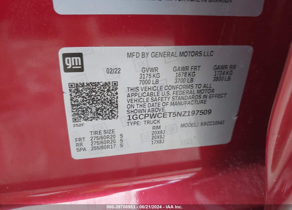 2022 CHEVROLET SILVERADO 1500 LTD 2WD SHORT BED LT VIN: 1GCPWCET5NZ197509