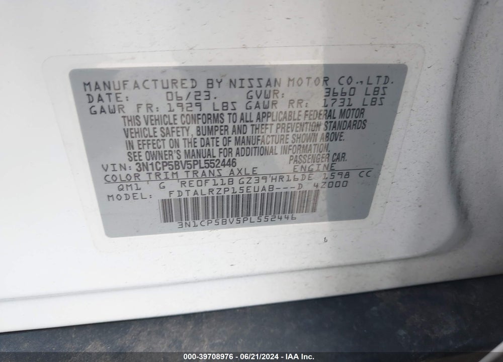 2023 NISSAN KICKS S XTRONIC CVT VIN: 3N1CP5BV5PL552446