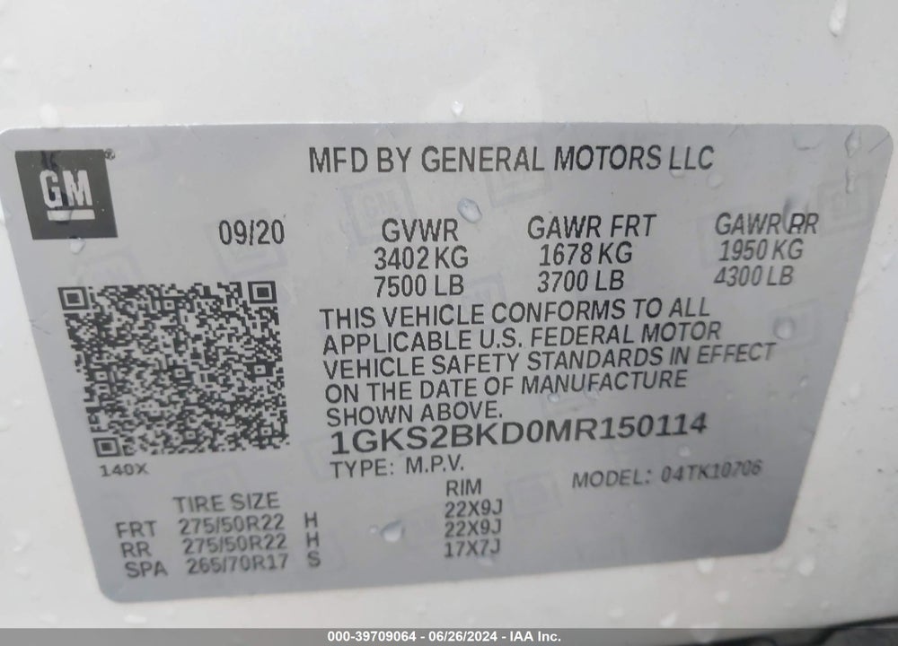 2021 GMC YUKON 4WD SLT VIN: 1GKS2BKD0MR150114