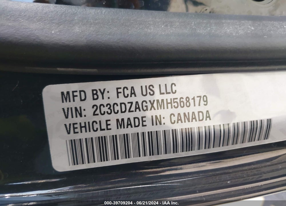 2021 DODGE CHALLENGER SXT VIN: 2C3CDZAGXMH568179